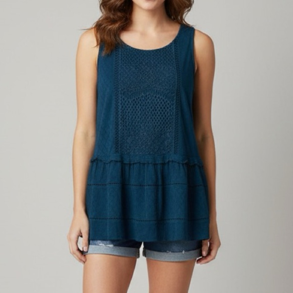 Knox Rose Teal Crochet Tiered Tank Top